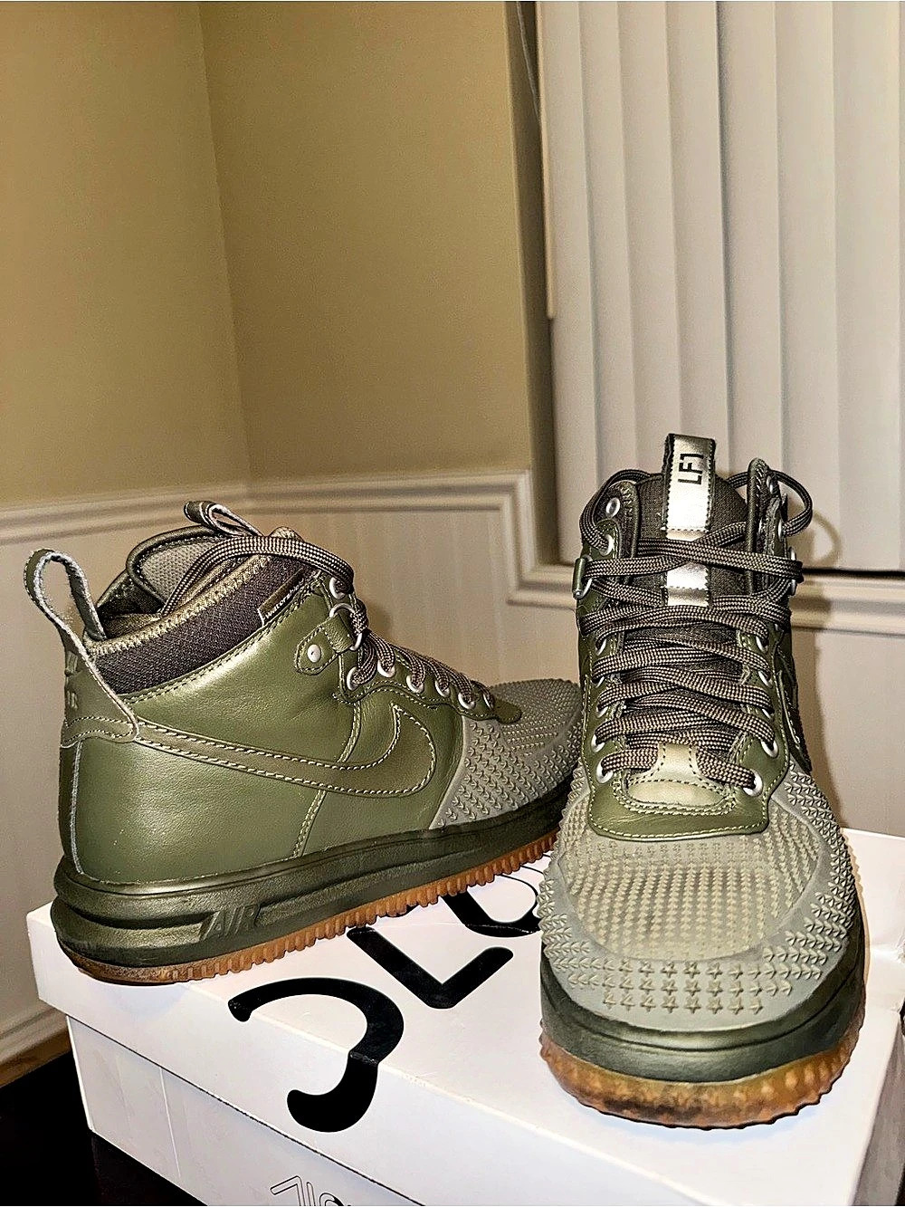 Nike Lunar Force 1 Duckboot Sneakers in Medium Olive Gum